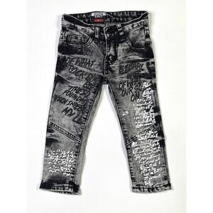 Rock Salt Jeans Boys 3T Black Graffiti Distressed Straight Stretch